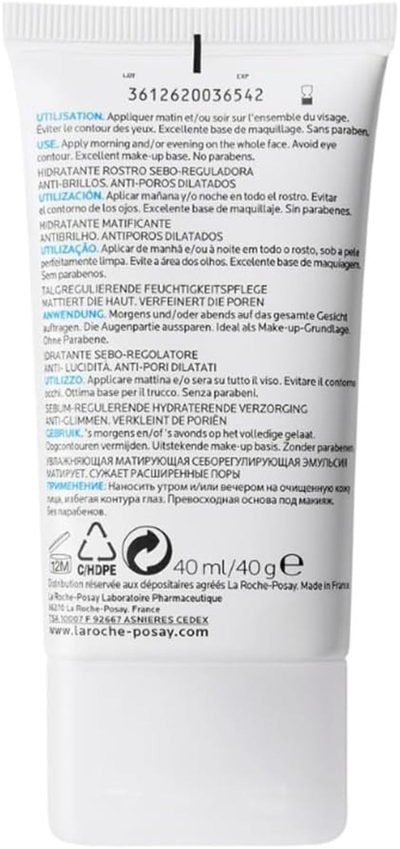 La Roche-Posay Anti-Acne Moisturiser, Anti-Shine, Anti-Enlarged Pores, Sebo-Controling Moisturiser, Effaclar Mat, 40Ml