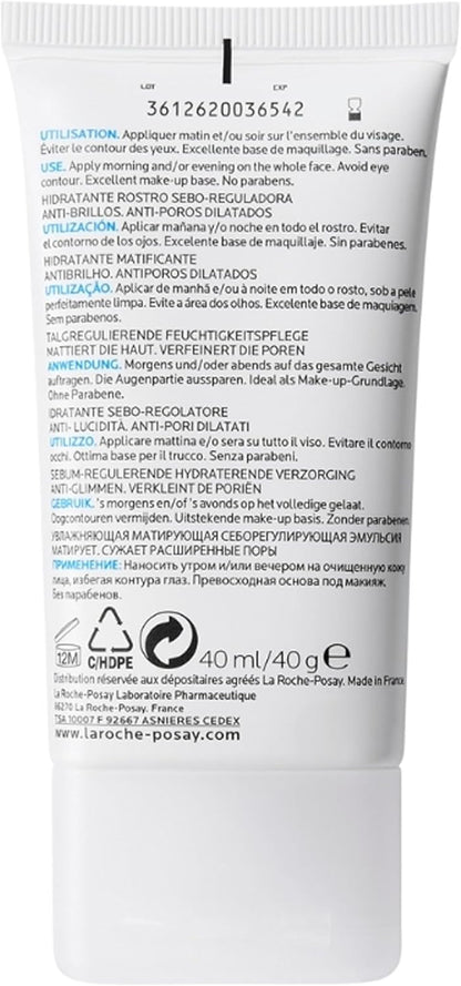 La Roche-Posay Anti-Acne Moisturiser, Anti-Shine, Anti-Enlarged Pores, Sebo-Controling Moisturiser, Effaclar Mat, 40Ml